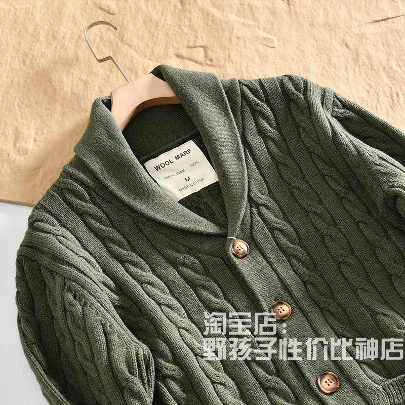 100% Wool Men's Scandinavian Style Shawl Collar Cardigan Nordic Knit Sweater Jacket for Autumn/Winter