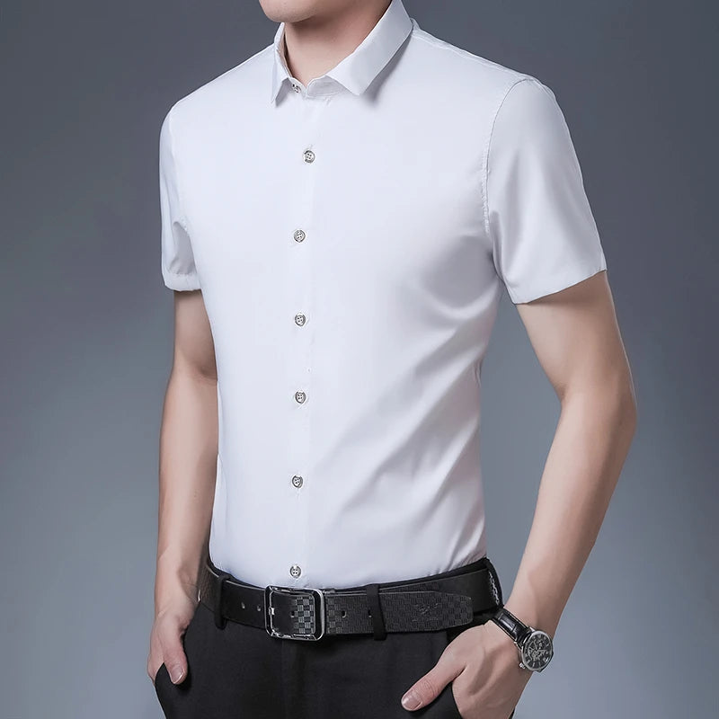8 Colors Men's Casual Business Short Sleeved Shirt Wrinkle Resistant Fashionable Top