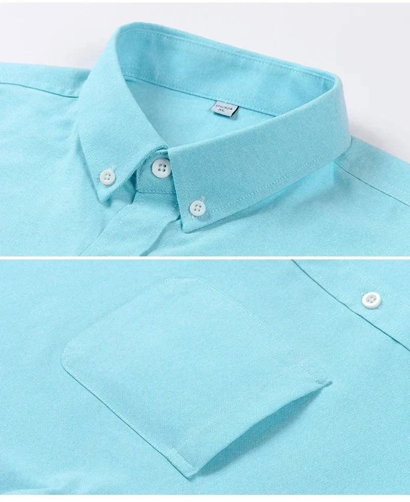 2026 Men's Oxford Long Sleeve Shirts 100% Cotton Solid Color Turn Down Collar Regular Fit Daily Men Clothing Button-down Shirts