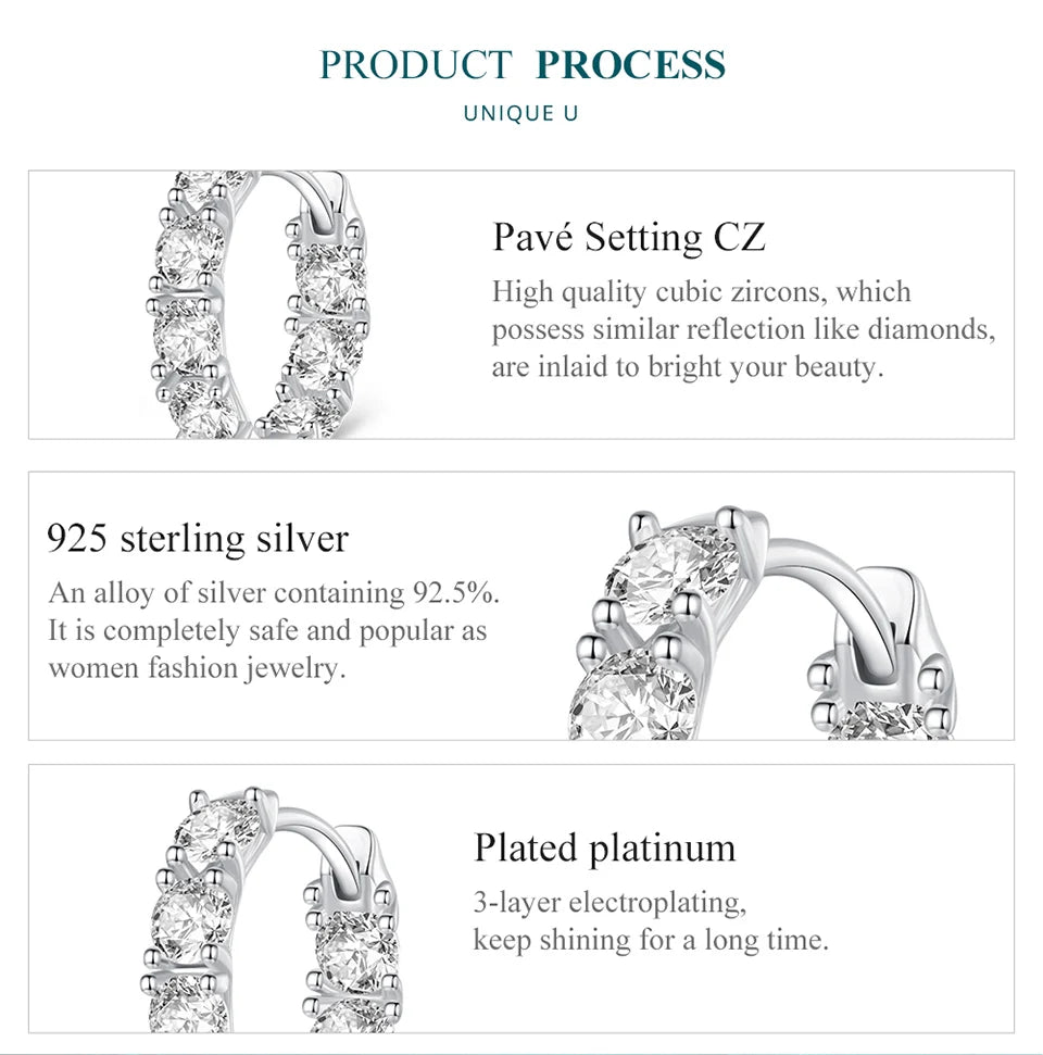 WOSTU Real 925 Sterling Silver Full of Zircon Circel Hoop Earrings For Women S925 Wedding Round Crystal Pendientes Jewelry Gift