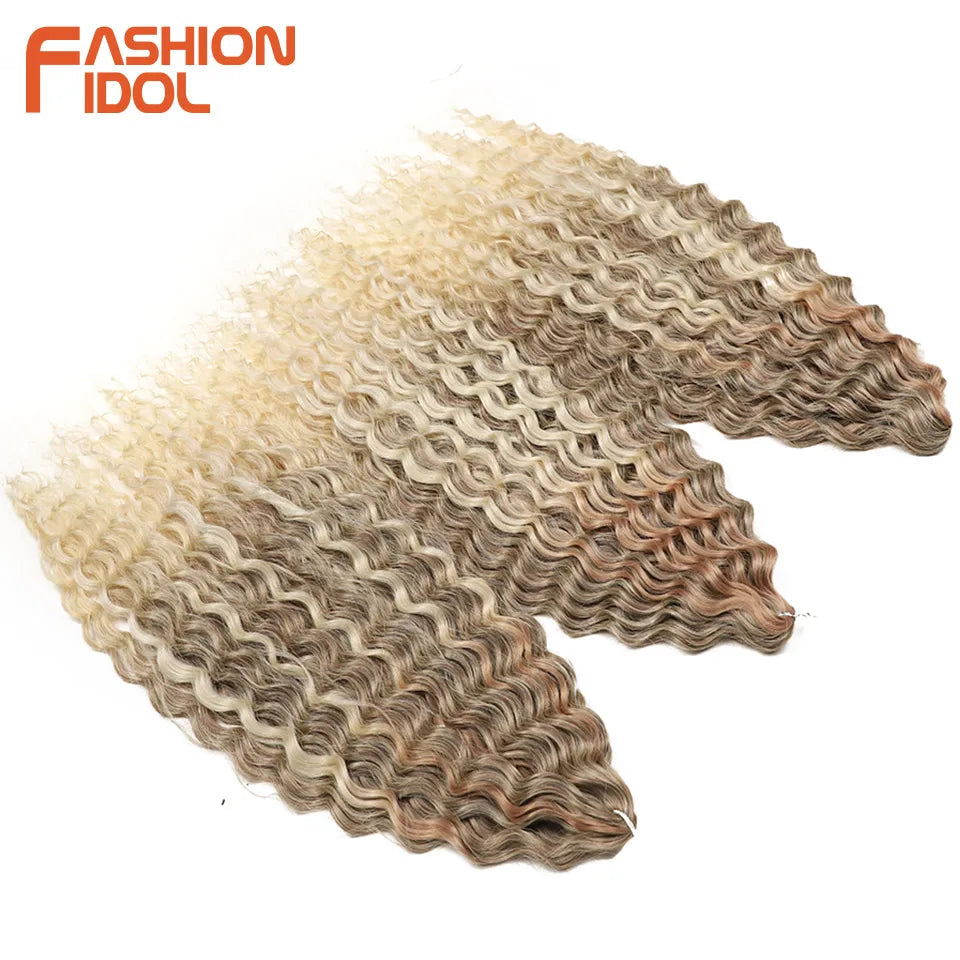FASHION IDOL 24 Inch 300g Ariel Hair Synthetic Crochet Curly Hair Water Wave Braid Hair Ombre Blonde Braiding Hair Extensions