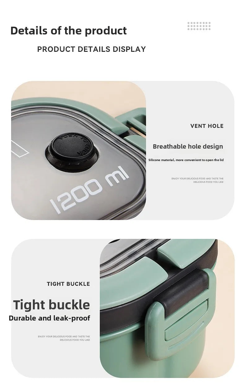 Portable Double-Layer Lunch Box with Fork And Spoon Compartment Food Container Microwave Safe for Picnics And Freshness Preserva