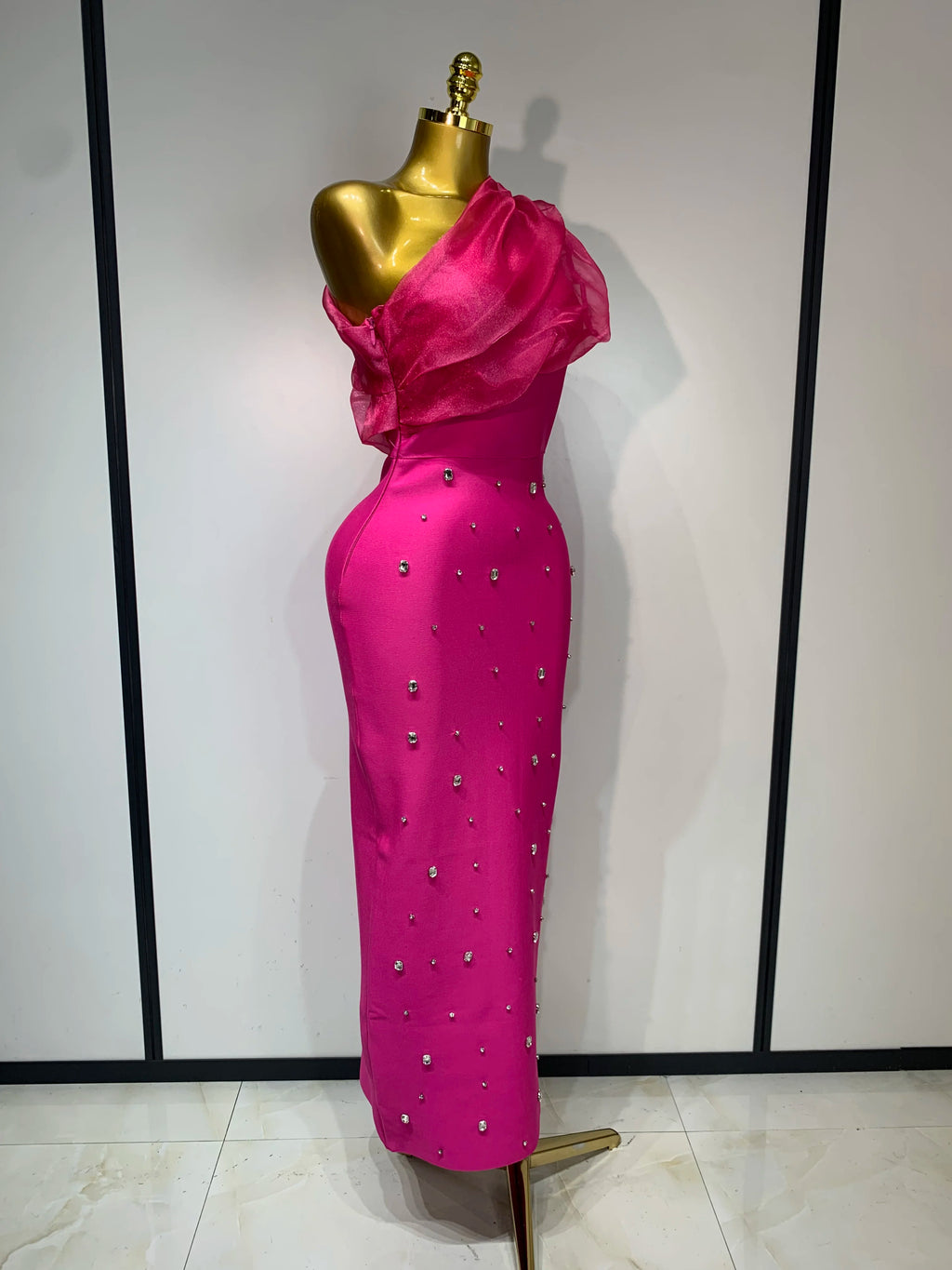 2025 Women Sexy One Shoulder Shinning Crystal Bodycon Bandage Long Dress Celebrate Festival Fashion Evening Party Luxury Dress