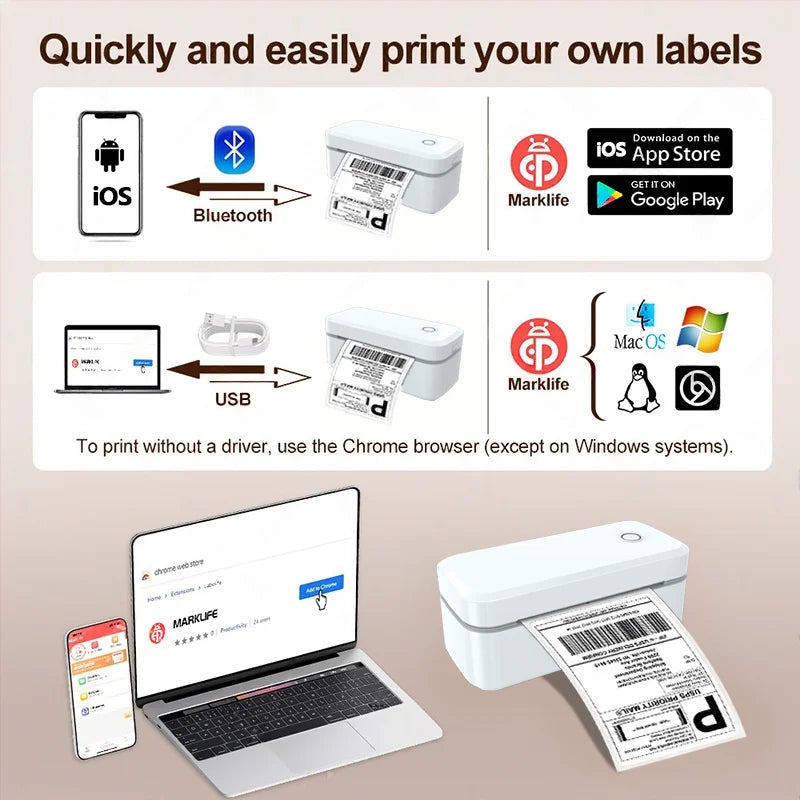 Marklife Thermal Label Printer X4 Small Shipping Label Printer For 4x6 Packages Printing Bluetooth & Automatic Label Recognition