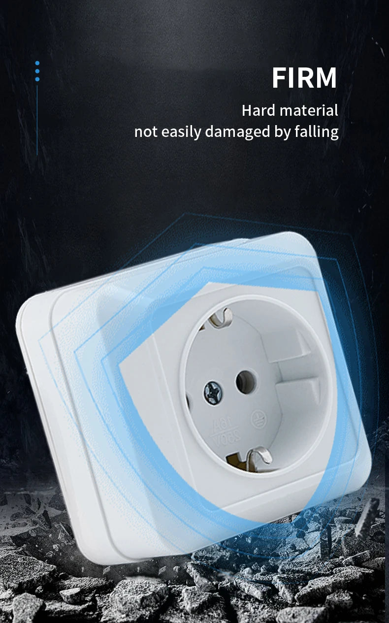 WESA White Wall Mount Socket EU Standard Electrical Outlett Ground Vintage Surface Power Socket Plugs Flame Retardant Plastic
