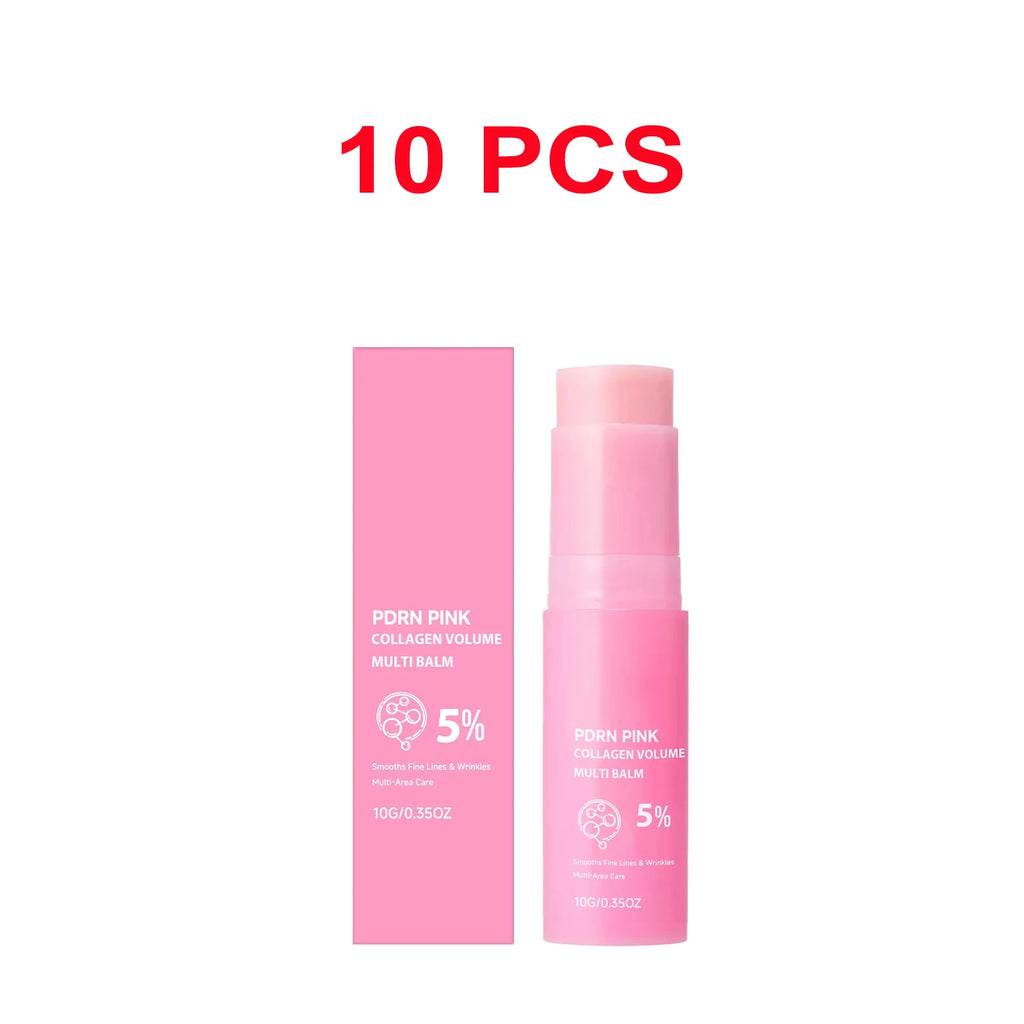 PDRN Pink Collagen Volume Multi Balm Stick Hydrating Plumping Firming Care for Face Neck Under Eyes Lips Fine Lines 10g
