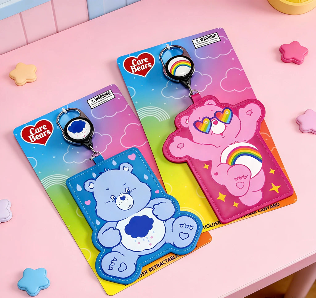 Care Bears Cute Bear Shaped Card Holder with Retractable Reel – Adorable Bag Charm for ID & Cards