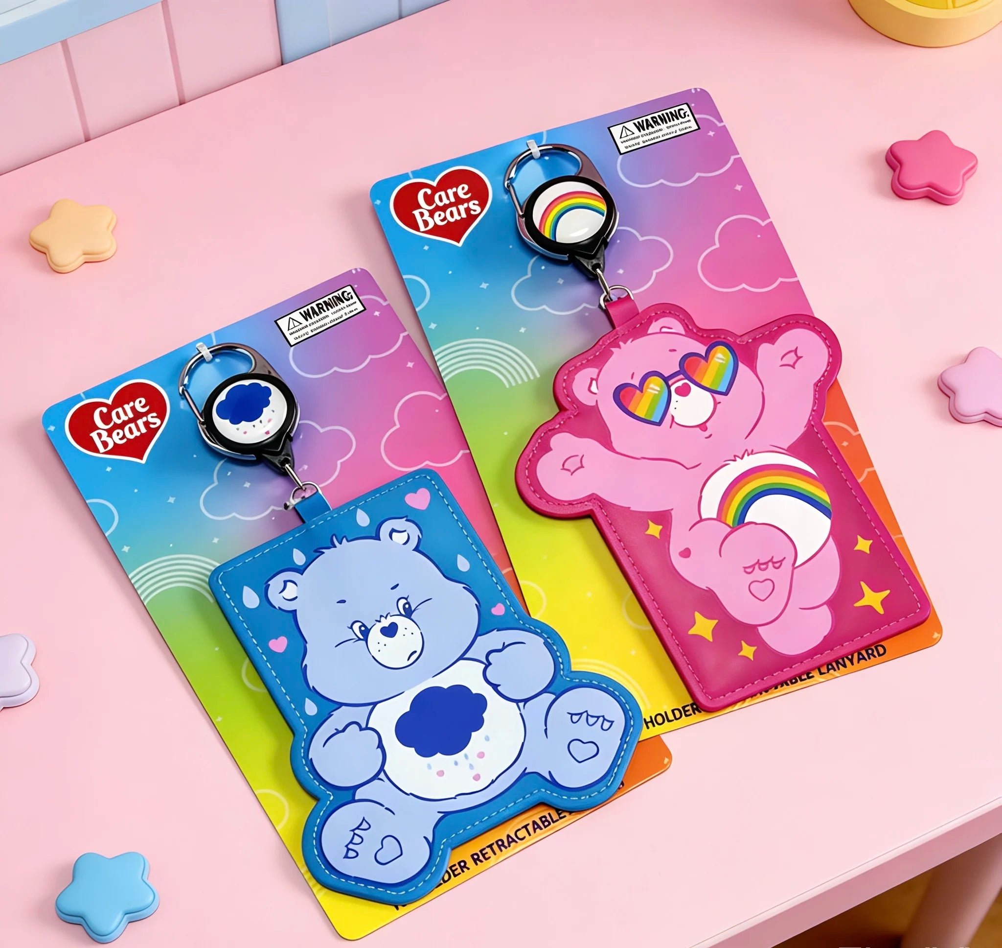 Care Bears Cute Bear Shaped Card Holder with Retractable Reel – Adorable Bag Charm for ID & Cards