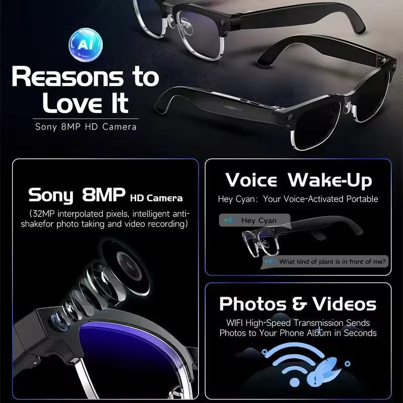 2026 New 4K HD 800W Pixel Dual-Camera Smart Glasses Men 1200P Video Recording AI Chat WIFI Transmission Translation Call Glasses