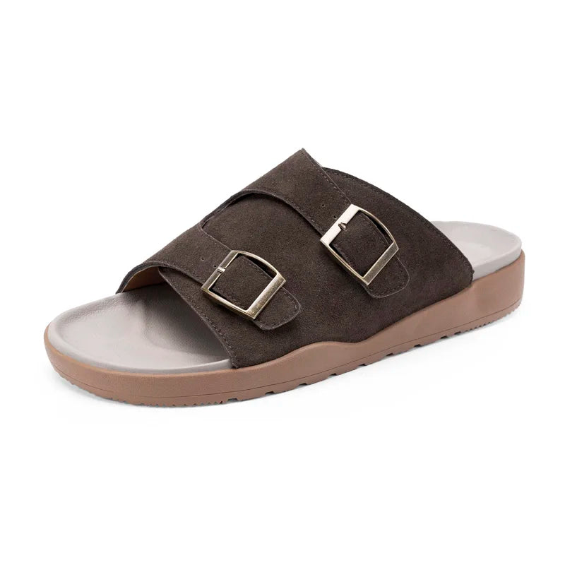 Suede Leather Mens Slippers Casual Sandals Breathable Slides Lightweight Summer Beach Flats Outdoor Walking Shoes Zapatos Hombre