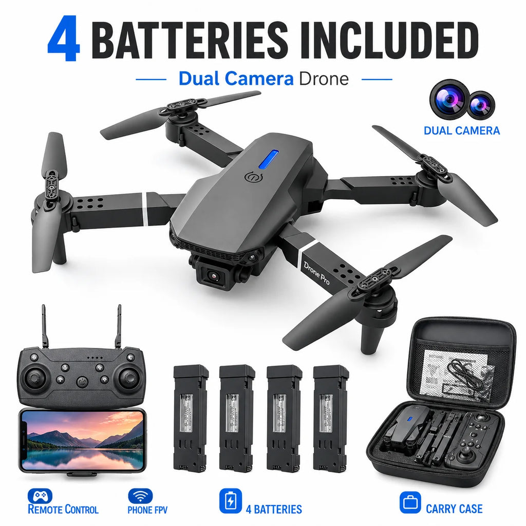 ZNLYRION 4K Dual Camera FPV Drone E88 Pro 15Mins Flight Time Foldable Quadcopter with Altitude Hold Headless Mode One-Key Takeoff/Landing