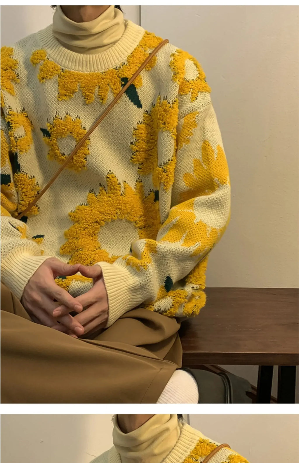 Flocking Floral Sweaters Men Baggy Spring Autumn Japanese Style Retro   High Street Harajuku Knitwear Slouchy Ins