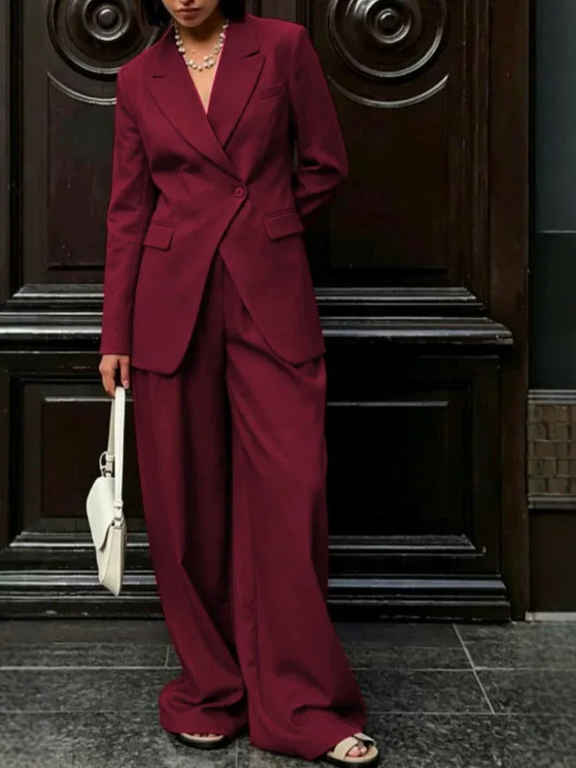 Women Beige Linen Lapel Blazer Wide Leg Pants Suit Notched Collar Straight Cuff Outfit 2026 Office Commute Elegant Street Sets