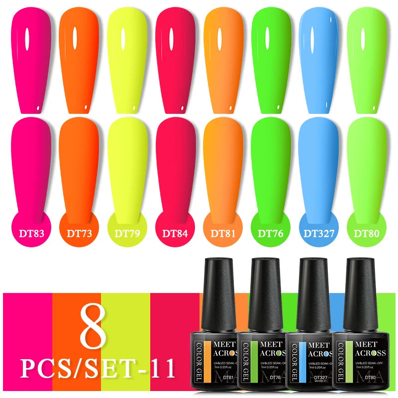 MEET ACROSS 6/8Pcs Set Glitter Gel Nail Polish Autumn Winter Nail Art Varnishes Semi Permanent Soak Off UV Gel Kit Nails Lacquer
