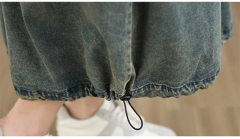 Original Denim Suspender Dres for Women Summer Fashion Vintage Big Pocket Mid-long Frocks Female Hip Hop Baggy Streetwear