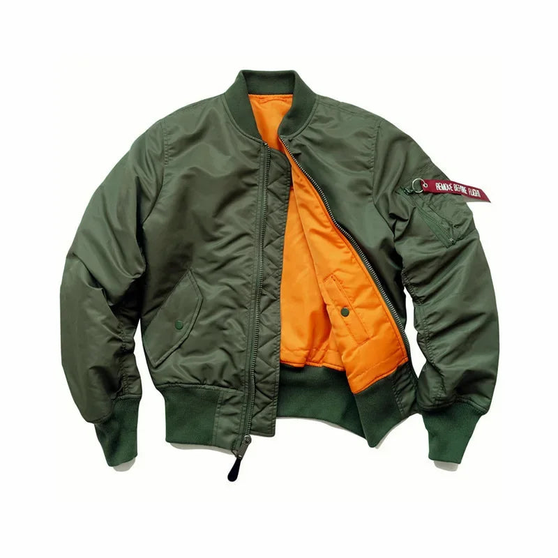 American Style Thickened Baseball Uniform Autumn Winter Army Green MA-1 Bomber Jacket Plus Size Stand Collar Work Jacket For Men