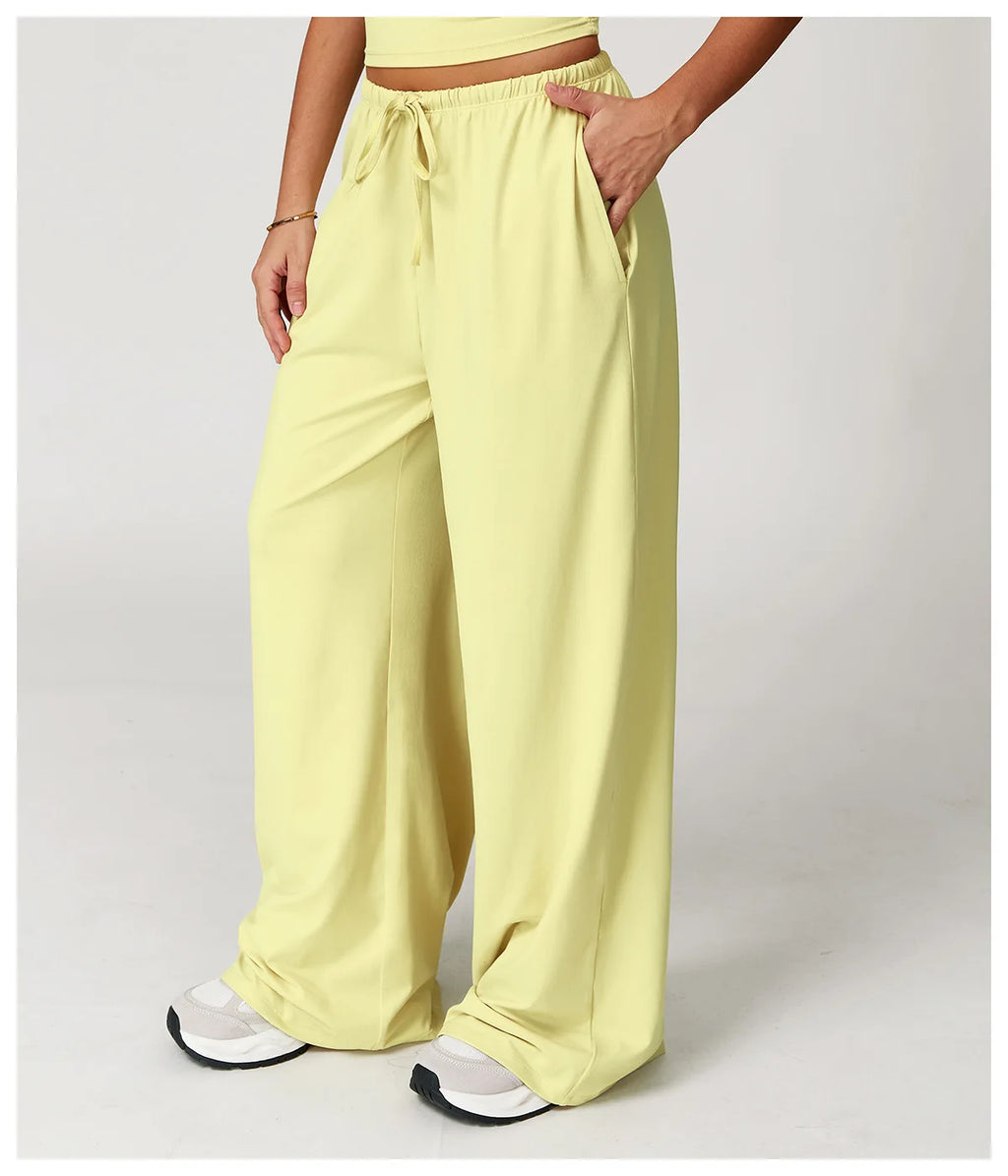 Women's High Waist Drawstring Yoga Pants Hanging Wide Leg Loose Casual Pants Women's Sports Pants Fitness Running Elastic Pants
