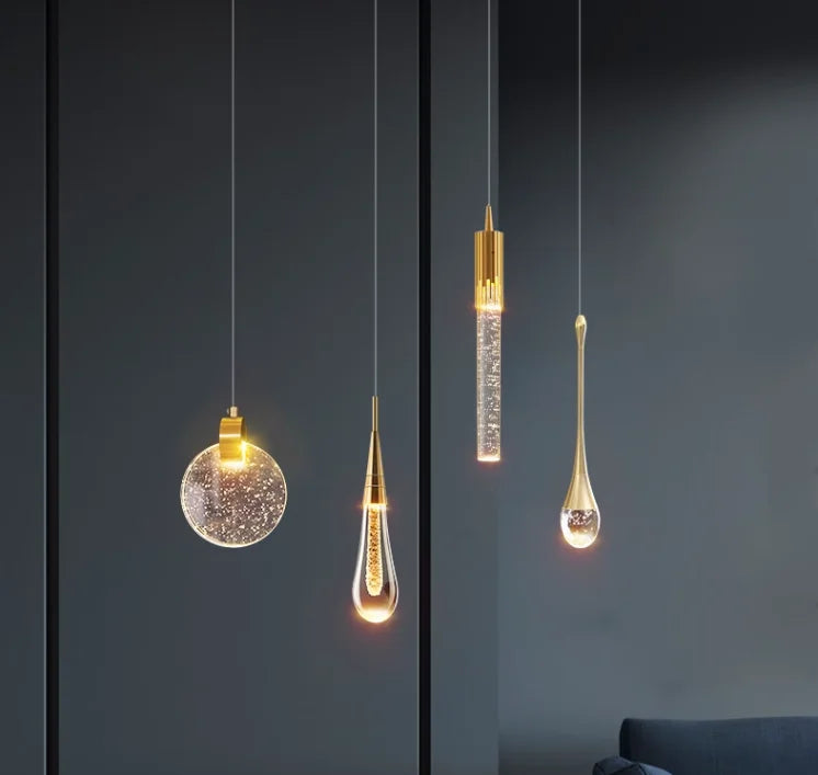 LED Pendant Lights Indoor Lighting Hanging Lamp Water Drop Bubble Crystall Bedroom Dining Room Decoration Pendente iluminação