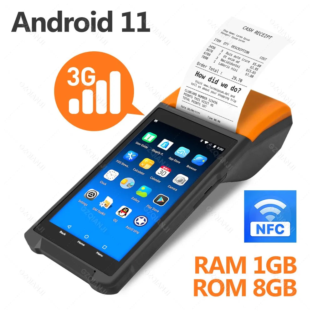 4G Android 13 / 8.1 Pos Terminal Wireless Handheld Printers 1D 2D Scanner Reader NFC Built-in 58mm Receipt Impressora Termica