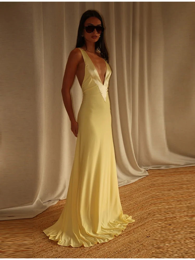 Trendy Minimalist Maxi Dress Designers Satin Floor-length Bodycon Women Formal Gown Romantic Club Wedding Guest Outfit