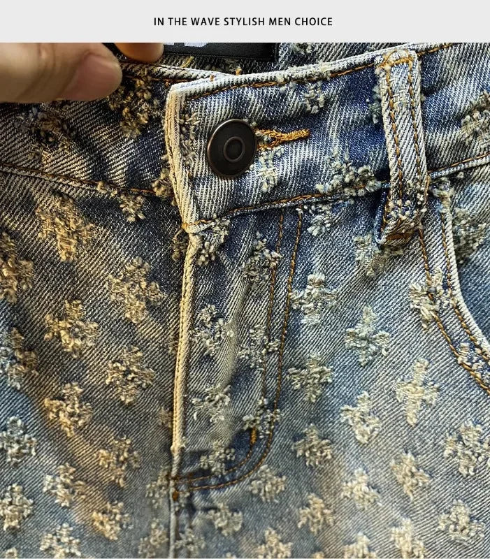 Workwear Pants, Washed Denim Shorts, Men's Denim Shorts, Designer High Street Fashion Loose Fit Fir Straight Leg Men's Shorts