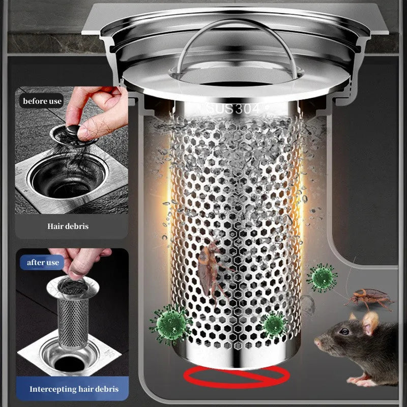 Floor Drain Filter Mesh Anti-Clogging Sink Strainer Food Hair Stopper With Handle Anti-Pest Sealing Cover Shower Leak Net