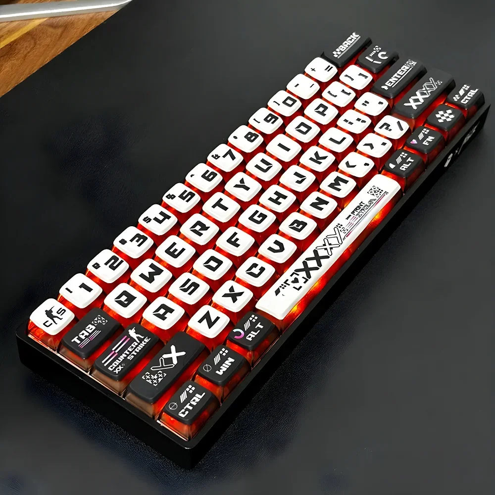 CSGO Print Set Four Side Transparent SAX Pudding Key Cap PC 125 Key for 60/64/84/98/108 Mechanical Keyboard