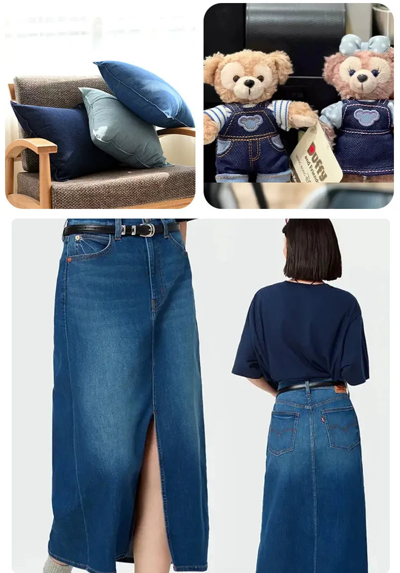 Twill Cotton Denim Fabric By The Meter for Jeans Clothes Dresses Handbags Shoes Hats Sewing Cloth Wearable Blue Black
