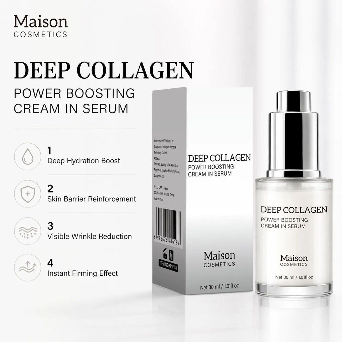 Deep Collagen Power Boosting Cream in Serum, Collagen Firming & Hydrating Facial Serum Cream, Moisturizing Smoothing Face Essenc