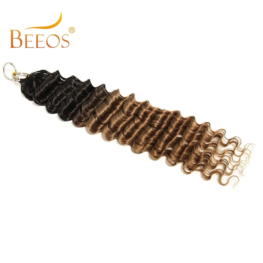 Ombre Brown #1B/30 Deep Wave Crochet Human Hair Extensions Crochet Hair Extensions Pre-Separated Full Ends Hair Extensions