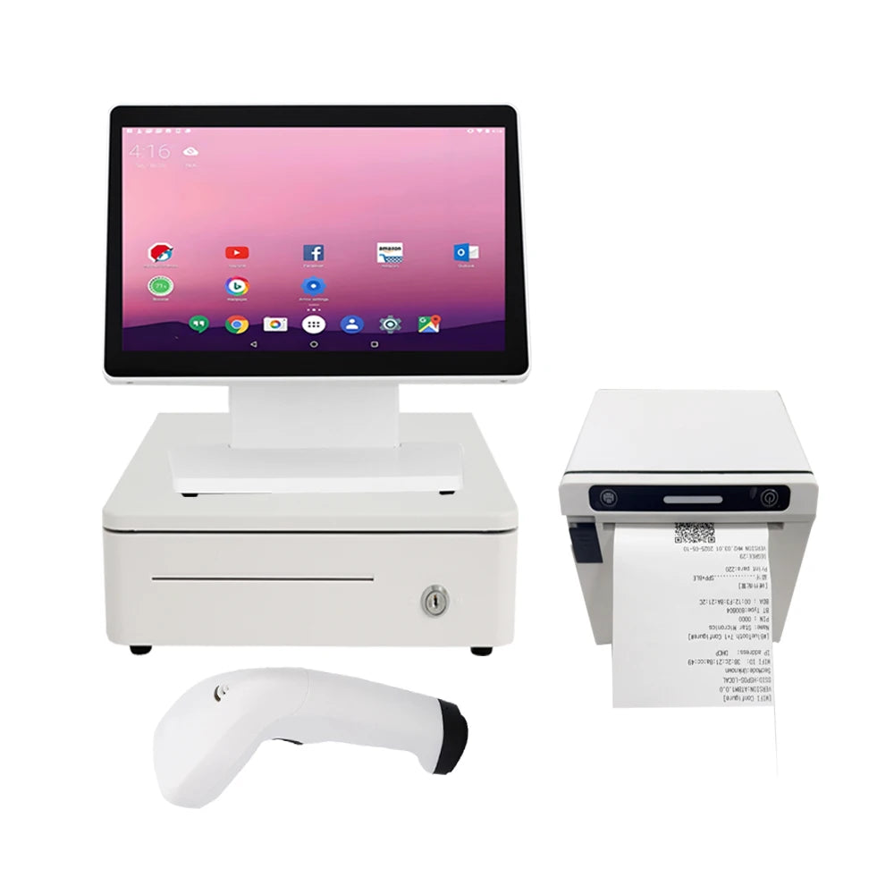 14 Inch All in One POS Cash Register Dual Screen Pos Syste for Coffee Shop Superarket Support Restaurant Run Any Software