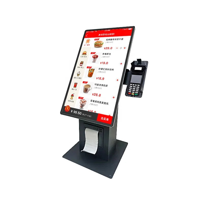 Desktop vertical 15.6 21.5 touchscreen POS end point self checkout kiosk with printer QR code scanner
