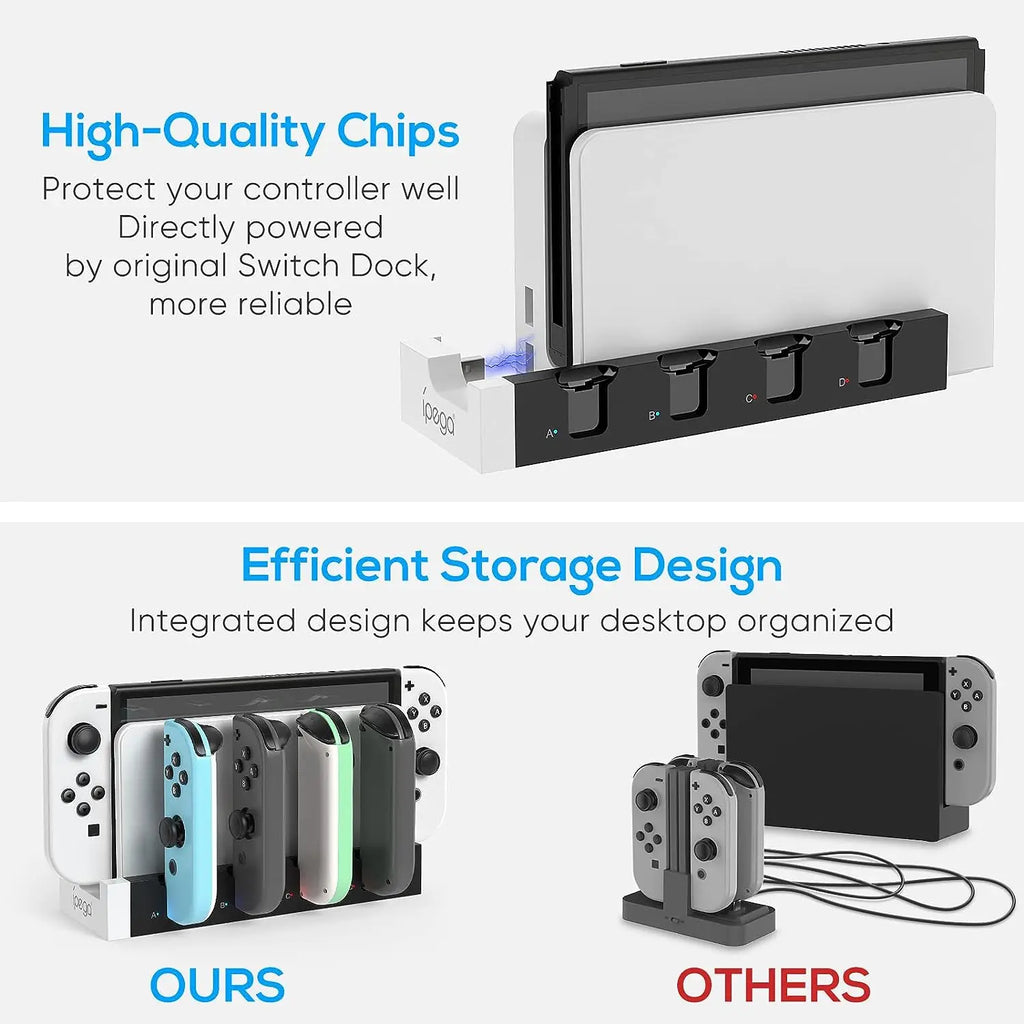 IPEGA PG-9186 Charging Dock Station for Switch&OLED - Charges Up To 4 Controllers, Compatible with Switch and OLED Model