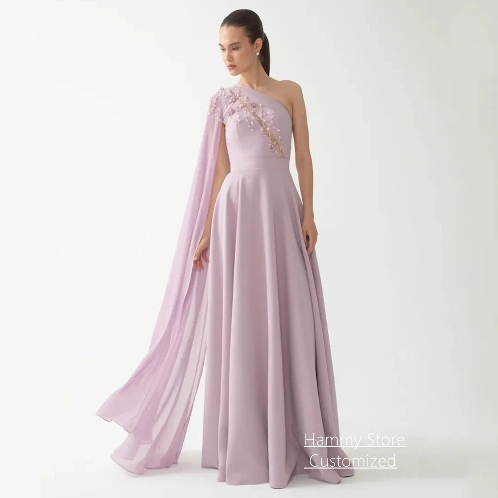 Customized Evening Dress Fashion One Shoulder Sleeveless Beading  Sequined Floor Length A Line Arabian Prom Party Gown