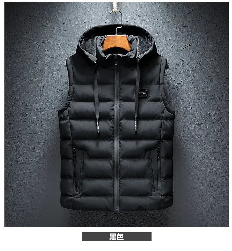 Fashion Warm Hooded Male Winter Vest Light Plus Size Mens Work Vest Waistcoat Hooded New Fleece Autumn Sleeveless Jacket for Men