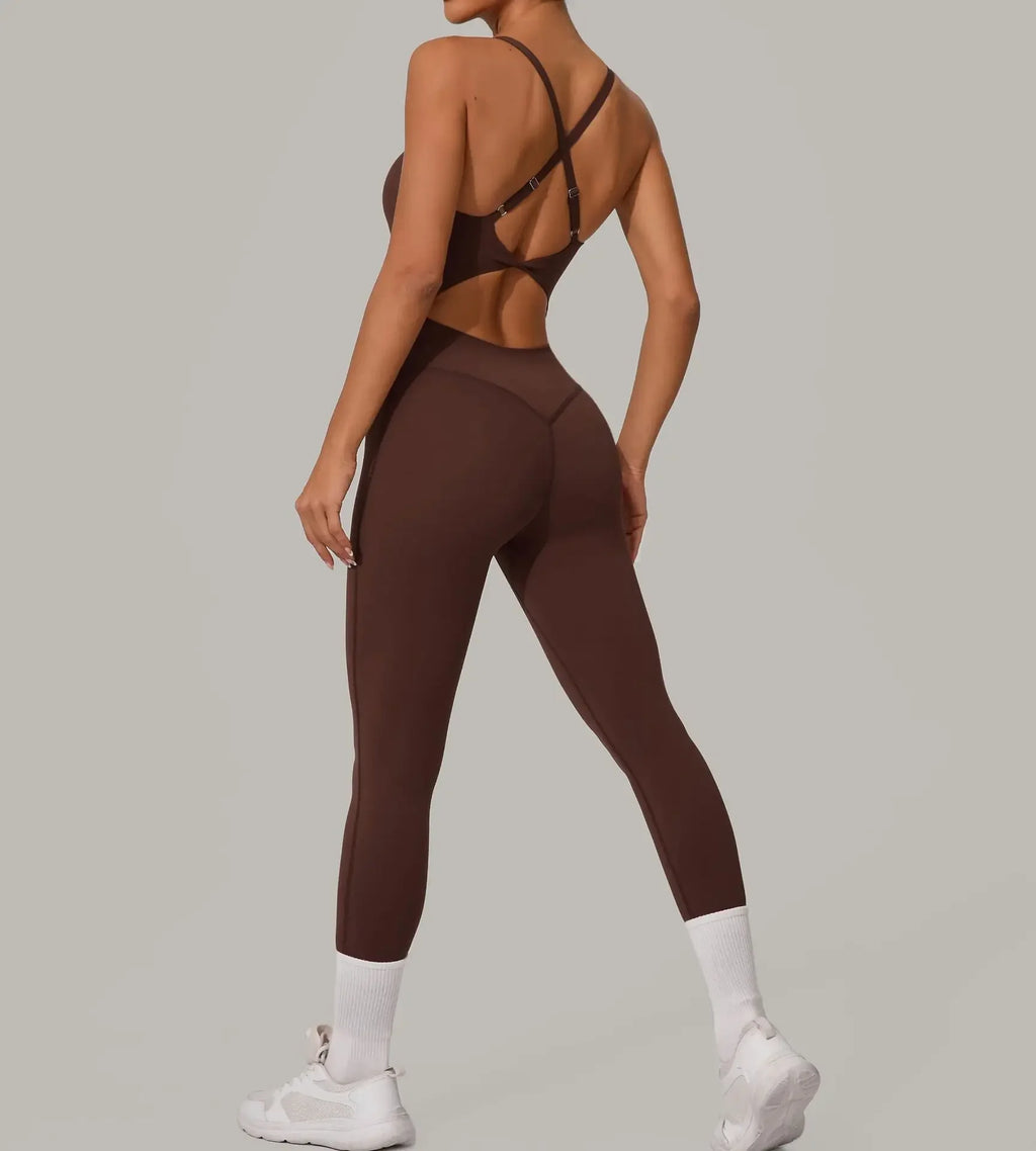 Wholesale Gym Clothes Woman Yoga Set Padding Women's Gym Jumpsuit Activewear Sportswear Push Up Fitness Sports Overalls Purple