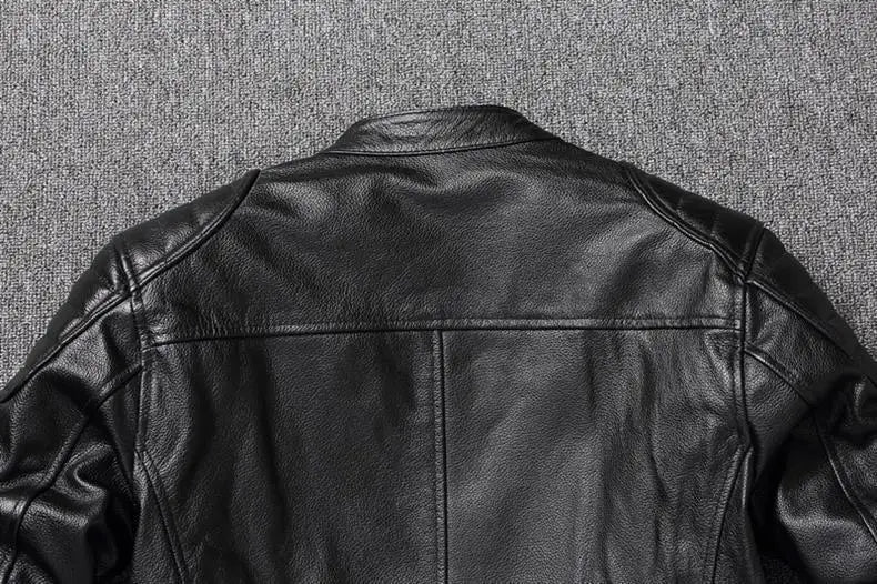 New Vintage Black Leather Jacket Natural Cowhide Men Motorcycle Biker Coat Mens Slim Calf Skin Coat