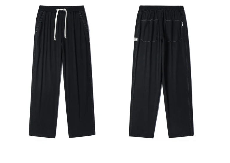 Summer Soft Lyocell Fabric Men's Jeans Thin Loose Straight Pants Drawstring Elastic Waist Korea Casual Trousers Plus Size M-5XL