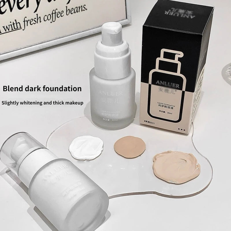 White Liquid Foundation Makeup, Matte Full Coverage Concealer, Waterproof Oil Control Face Paint for Cosplay Halloween Stage