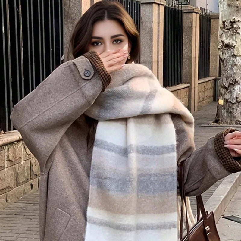 Maillard Womens Reversible Scarf Plaid  Windproof Insulation,personality,Winter Shawl Wrap Oversized Tartan Stripe Fringe Scarve