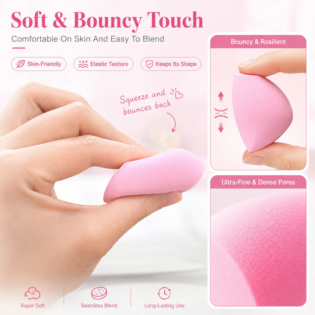 6 Beauty Egg Sets, Easily Smudge the Foundation and conceal the Blemishes, and Evenly Apply Makeup on the Curved Section.