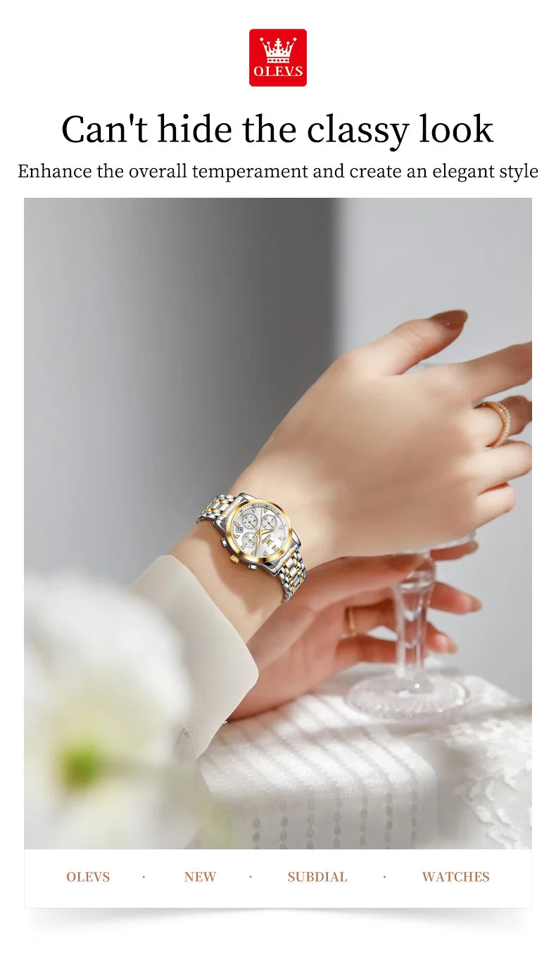 OLEVS 2858 New Womens Watch Original Multifunction Quartz Wristwatch Waterproof Luminous 24 Hours Gift Box Watch For Ladies