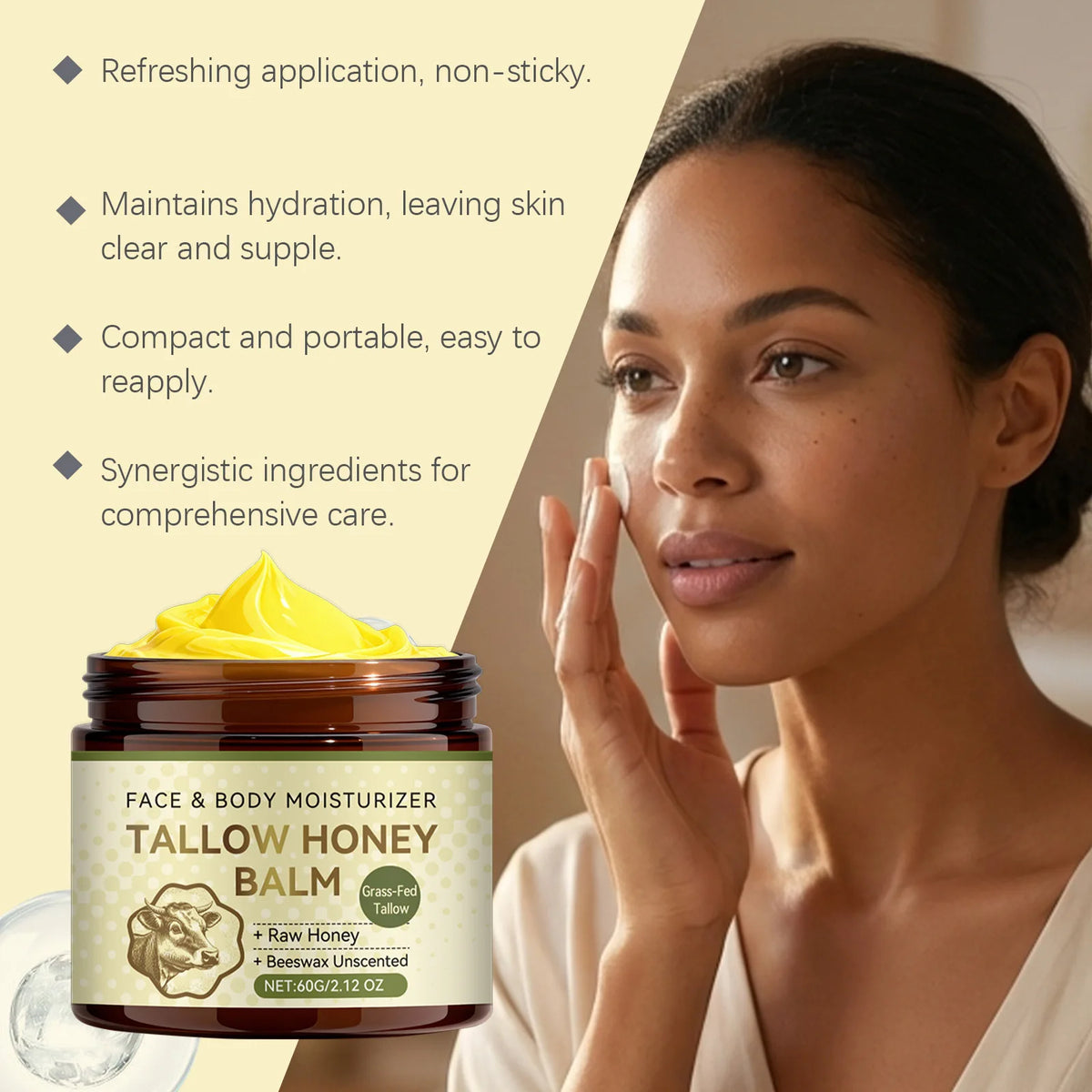 Whipped Beef Tallow Honey Balm Lock Moisture Nourish Repair Facial Skin Enhance Elasticity Soften Rough Skins Face Moisturizer