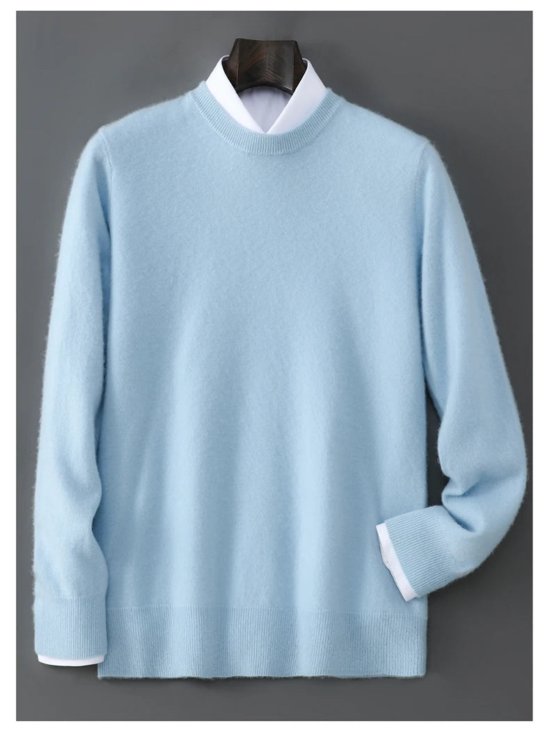 New Autumn And Winter Pure Wool Sweater Men's Round Neck Loose Thick Pullover Sweater Solid Color Cashmere Knitted Base Sweaters
