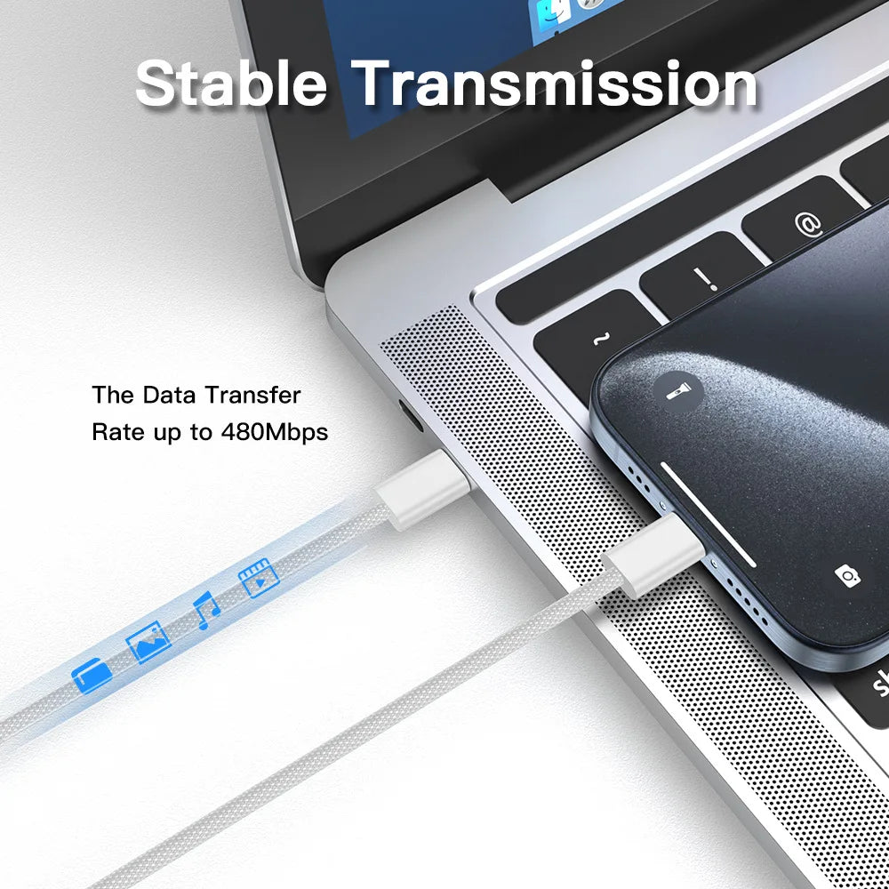 PD 60W Dual USB-C Fast Charging Braided Cable For iPhone 15 16 Pro Max 15 16 Plus Type C to Type C Quick Charger Cable With Box