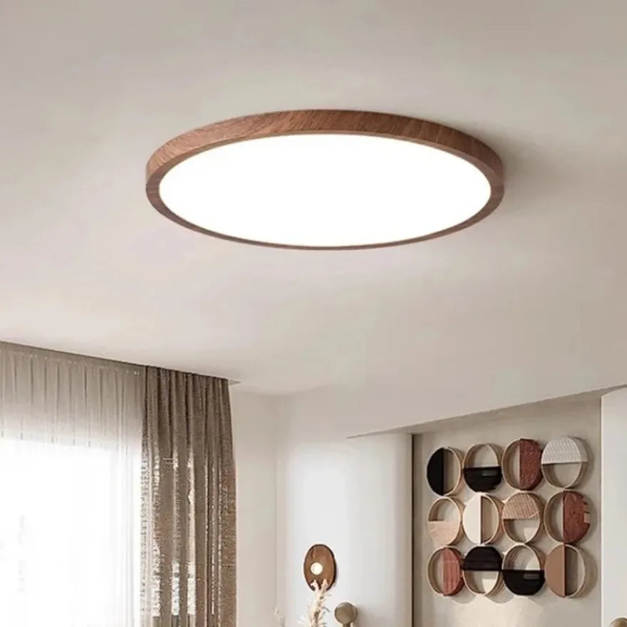 Modern Wood Grain LED Ceiling Light Ultra-Thin Walnut Wood Ceiling Lamp Bedroom Bathroom Living Room Kitchen Home Decor Lighting