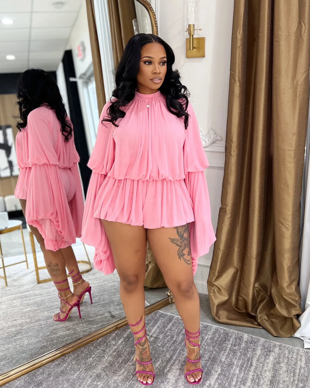 Two Piece Sets Women Shorts Lantern Sleeve Matching Sets Shirts Shorts Ruffles Pleated Suits Elegant Summer Y2k Streetwear Work