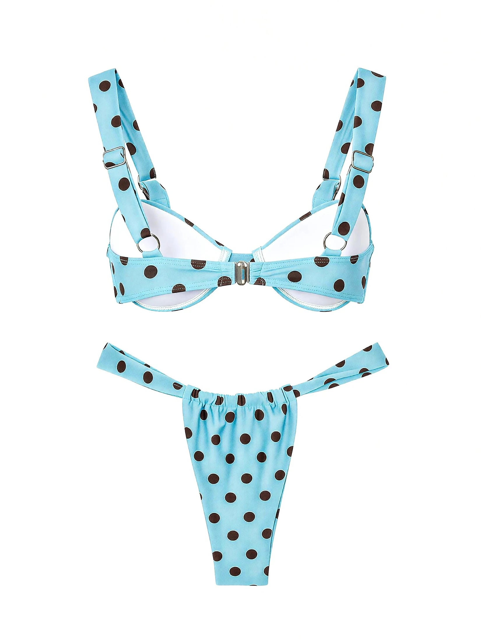 Retro Brown Dot Bikini Sexy Off Shoulder Swimwear Women High Cut Thong Biquini Set Luxury Summer Vacation Beach Bathing SuitK337