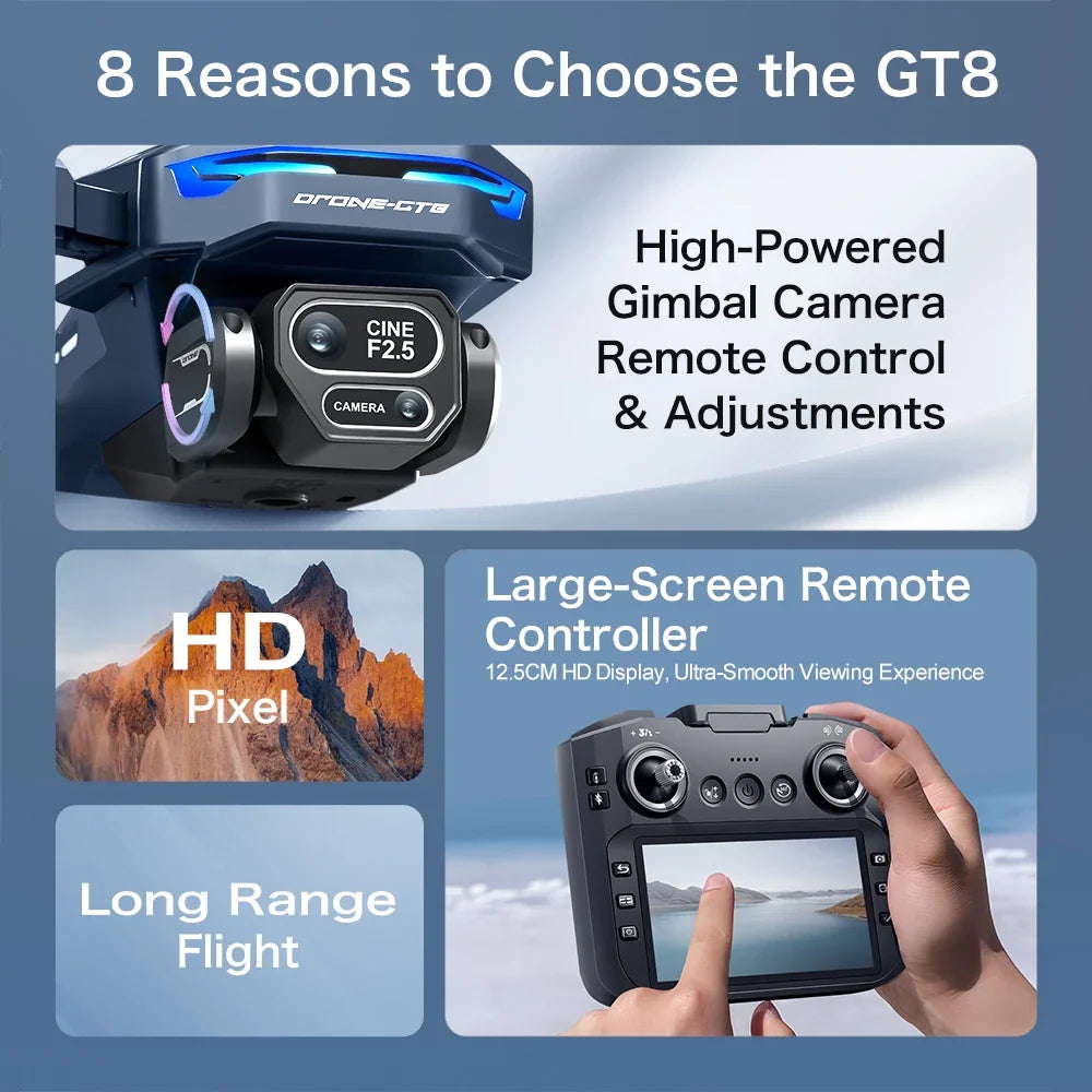 Original GT8 Drone 8K Professional Dual Camera GPS FPV Brushless Motor Optical Flow Hovering Folding Quadcopter 4K RC Dron Toys