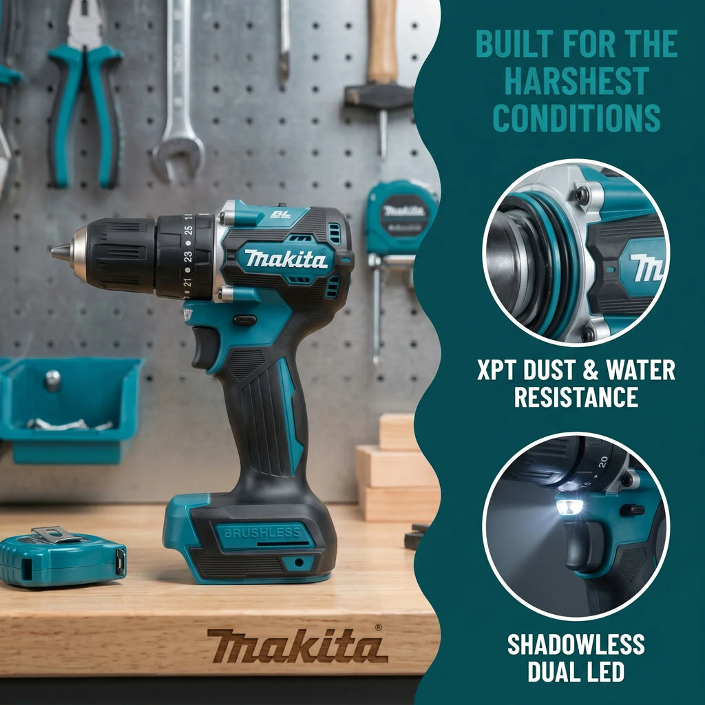 Makita Original DDF487 18V LXT Brushless Drill Driver, Multifunctional Rechargeable Screwdriver for Wood Metal Drilling Tasks